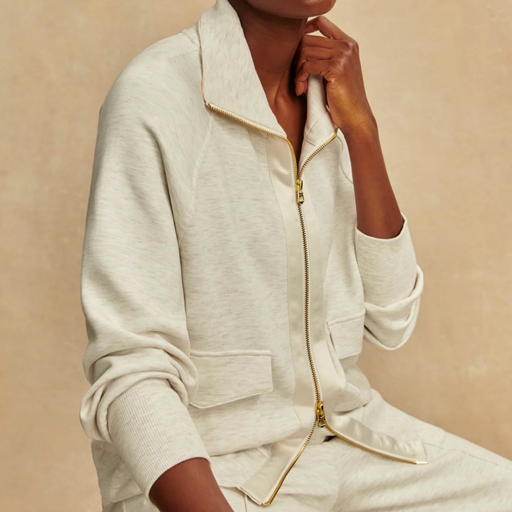 Varley Cream Zip-Up Sweatshirt